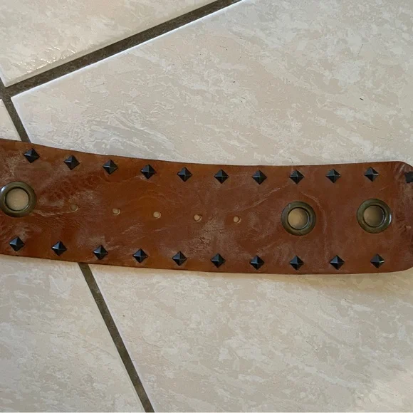 Saks Fifth Avenue Brown Leather Belt with Studs Vintage Saks Fifth Avenue Woven Leather Belt W/ Metal Studs  main image 2